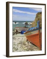 Traditional Portuguese Fishing Boats in a Small Coastal Harbour, Beja District, Portugal-Neale Clarke-Framed Photographic Print