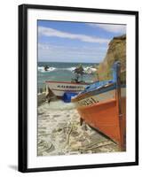 Traditional Portuguese Fishing Boats in a Small Coastal Harbour, Beja District, Portugal-Neale Clarke-Framed Photographic Print