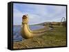 Traditional Reed Boat Uros Island, Flotantes, Lake Titicaca, Peru, South America-Simon Montgomery-Framed Stretched Canvas