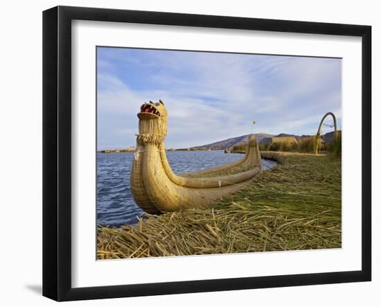 Traditional Reed Boat Uros Island, Flotantes, Lake Titicaca, Peru, South America-Simon Montgomery-Framed Premium Photographic Print