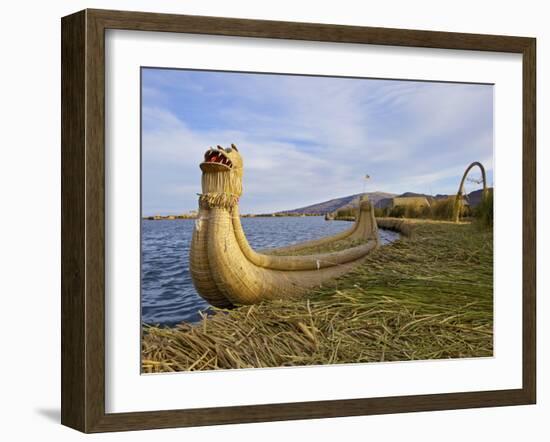 Traditional Reed Boat Uros Island, Flotantes, Lake Titicaca, Peru, South America-Simon Montgomery-Framed Photographic Print