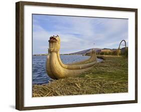 Traditional Reed Boat Uros Island, Flotantes, Lake Titicaca, Peru, South America-Simon Montgomery-Framed Photographic Print