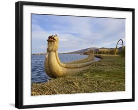 Traditional Reed Boat Uros Island, Flotantes, Lake Titicaca, Peru, South America-Simon Montgomery-Framed Photographic Print