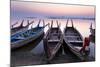 Traditional Rowing Boat Moored on the Edge of Flat Calm Taungthaman Lake at Dawn-Lee Frost-Mounted Photographic Print