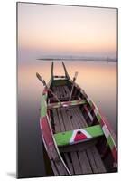 Traditional Rowing Boat Moored on the Edge of Flat Calm Taungthaman Lake at Dawn-Lee Frost-Mounted Photographic Print