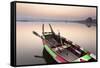 Traditional Rowing Boat Moored on the Edge of Flat Calm Taungthaman Lake at Dawn-Lee Frost-Framed Stretched Canvas