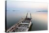 Traditional Rowing Boat Moored on the Edge of Flat Calm Taungthaman Lake at Dawn-Lee Frost-Stretched Canvas