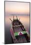 Traditional Rowing Boat Moored on the Edge of Flat Calm Taungthaman Lake at Dawn-Lee Frost-Mounted Photographic Print