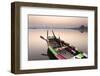 Traditional Rowing Boat Moored on the Edge of Flat Calm Taungthaman Lake at Dawn-Lee Frost-Framed Photographic Print