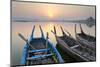 Traditional Rowing Boat Moored on the Edge of Flat Calm Taungthaman Lake at Dawn-Lee Frost-Mounted Photographic Print