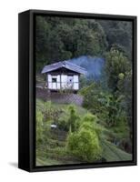 Traditional Small Bhutanese House with Smoke Coming from Roof from Open Fire Inside, Near Trongsa, -Lee Frost-Framed Stretched Canvas