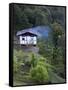 Traditional Small Bhutanese House with Smoke Coming from Roof from Open Fire Inside, Near Trongsa, -Lee Frost-Framed Stretched Canvas