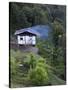 Traditional Small Bhutanese House with Smoke Coming from Roof from Open Fire Inside, Near Trongsa, -Lee Frost-Stretched Canvas