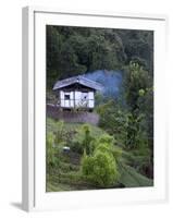 Traditional Small Bhutanese House with Smoke Coming from Roof from Open Fire Inside, Near Trongsa, -Lee Frost-Framed Photographic Print