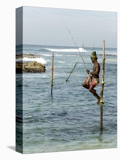 Traditional Stilt Fisherman, Koggala, Near Weligama, South Coast of Sri Lanka, Asia-null-Stretched Canvas