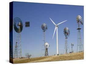 Traditional Windmills with a Wind Turbine on a Landscape, American Wind Power Center, Lubbock-null-Stretched Canvas