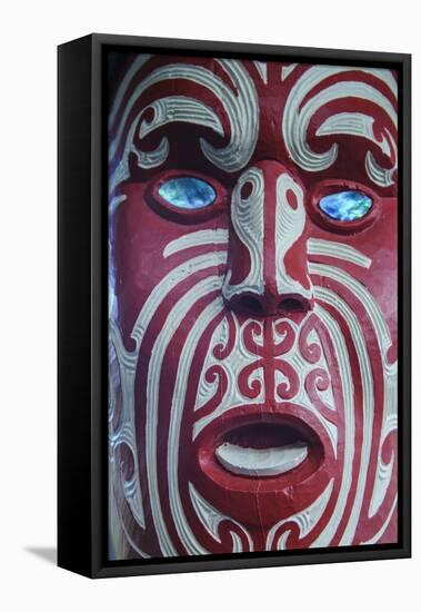 Traditional Wood Carved Mask in the Te Puia Maori Cultural Center-Michael-Framed Stretched Canvas