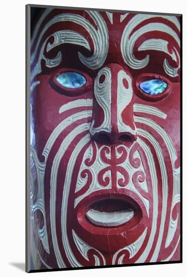 Traditional Wood Carved Mask in the Te Puia Maori Cultural Center-Michael-Mounted Photographic Print