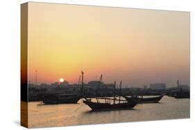 Traditional Wooden Dhow Boats in the Corniche Marina, at Sunset in Doha, Qatar, Middle East-Stuart-Stretched Canvas