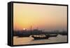 Traditional Wooden Dhow Boats in the Corniche Marina, at Sunset in Doha, Qatar, Middle East-Stuart-Framed Stretched Canvas