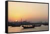 Traditional Wooden Dhow Boats in the Corniche Marina, at Sunset in Doha, Qatar, Middle East-Stuart-Framed Stretched Canvas