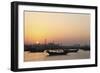 Traditional Wooden Dhow Boats in the Corniche Marina, at Sunset in Doha, Qatar, Middle East-Stuart-Framed Photographic Print