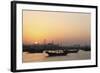 Traditional Wooden Dhow Boats in the Corniche Marina, at Sunset in Doha, Qatar, Middle East-Stuart-Framed Photographic Print