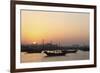 Traditional Wooden Dhow Boats in the Corniche Marina, at Sunset in Doha, Qatar, Middle East-Stuart-Framed Photographic Print