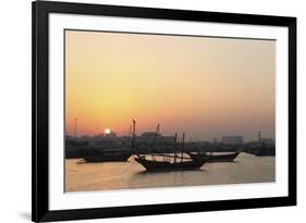 Traditional Wooden Dhow Boats in the Corniche Marina, at Sunset in Doha, Qatar, Middle East-Stuart-Framed Photographic Print