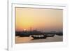 Traditional Wooden Dhow Boats in the Corniche Marina, at Sunset in Doha, Qatar, Middle East-Stuart-Framed Photographic Print