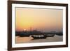 Traditional Wooden Dhow Boats in the Corniche Marina, at Sunset in Doha, Qatar, Middle East-Stuart-Framed Photographic Print