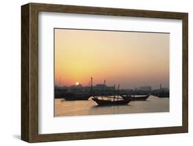 Traditional Wooden Dhow Boats in the Corniche Marina, at Sunset in Doha, Qatar, Middle East-Stuart-Framed Photographic Print