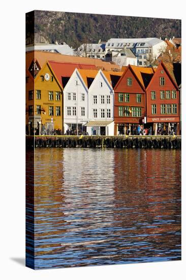 Traditional Wooden Hanseatic Merchants Buildings of the Bryggen, in Harbour, Bergen, Norway-Robert Harding-Stretched Canvas