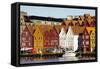 Traditional Wooden Hanseatic Merchants Buildings of the Bryggen, in Harbour, Bergen, Norway-Robert Harding-Framed Stretched Canvas