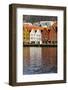 Traditional Wooden Hanseatic Merchants Buildings of the Bryggen, in Harbour, Bergen, Norway-Robert Harding-Framed Photographic Print