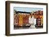 Traditional Wooden Hanseatic Merchants Buildings of the Bryggen, in Harbour, Bergen, Norway-Robert Harding-Framed Photographic Print