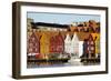 Traditional Wooden Hanseatic Merchants Buildings of the Bryggen, in Harbour, Bergen, Norway-Robert Harding-Framed Photographic Print