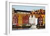 Traditional Wooden Hanseatic Merchants Buildings of the Bryggen, in Harbour, Bergen, Norway-Robert Harding-Framed Photographic Print