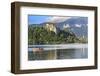 Traditional wooden pletnja rowing boat to ferry tourists to St. Mary's Church of Assumption on the-Miva Stock-Framed Photographic Print