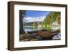 Traditional wooden pletnja rowing boat used to ferry tourists to St. Mary's Church of Assumption on-Miva Stock-Framed Photographic Print