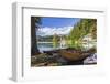 Traditional wooden pletnja rowing boat used to ferry tourists to St. Mary's Church of Assumption on-Miva Stock-Framed Photographic Print