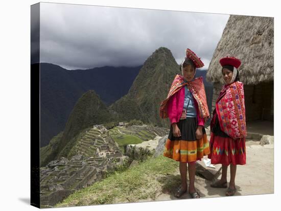 Traditionally Dressed Children by Machu Picchu, UNESCO World Heritage Site, Vilcabamba Mtns, Peru-Simon Montgomery-Stretched Canvas