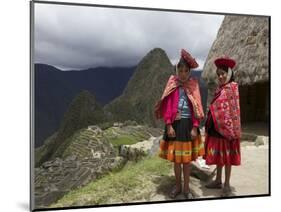 Traditionally Dressed Children by Machu Picchu, UNESCO World Heritage Site, Vilcabamba Mtns, Peru-Simon Montgomery-Mounted Photographic Print