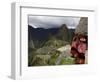 Traditionally Dressed Children Looking over the Ruins of Machu Picchu, UNESCO World Heritage Site, -Simon Montgomery-Framed Photographic Print