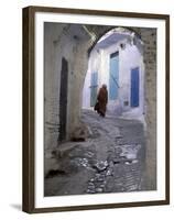 Traditionally Dressed Woman along Cobblestone Alley, Morocco-Merrill Images-Framed Premium Photographic Print