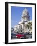 Traditonal Old American Cars Passing the Capitolio Building, Havana, Cuba, West Indies, Caribbean-Martin Child-Framed Photographic Print