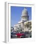 Traditonal Old American Cars Passing the Capitolio Building, Havana, Cuba, West Indies, Caribbean-Martin Child-Framed Photographic Print