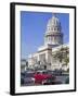 Traditonal Old American Cars Passing the Capitolio Building, Havana, Cuba, West Indies, Caribbean-Martin Child-Framed Photographic Print