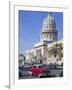 Traditonal Old American Cars Passing the Capitolio Building, Havana, Cuba, West Indies, Caribbean-Martin Child-Framed Photographic Print