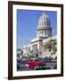 Traditonal Old American Cars Passing the Capitolio Building, Havana, Cuba, West Indies, Caribbean-Martin Child-Framed Photographic Print